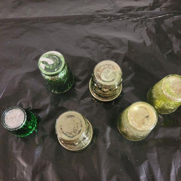 6 green different size and shape wome cracked look with silver/gold inlay votive - Picture 5 of 6